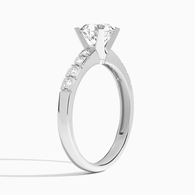 Round Luxe Hazel Lab Grown Diamond Engagement Ring In 18K White Gold, Angle View