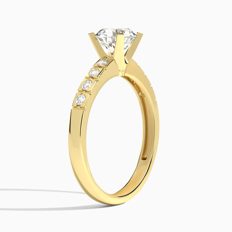 Round Luxe Hazel Lab Grown Diamond Engagement Ring In 18K Yellow Gold, Angle View