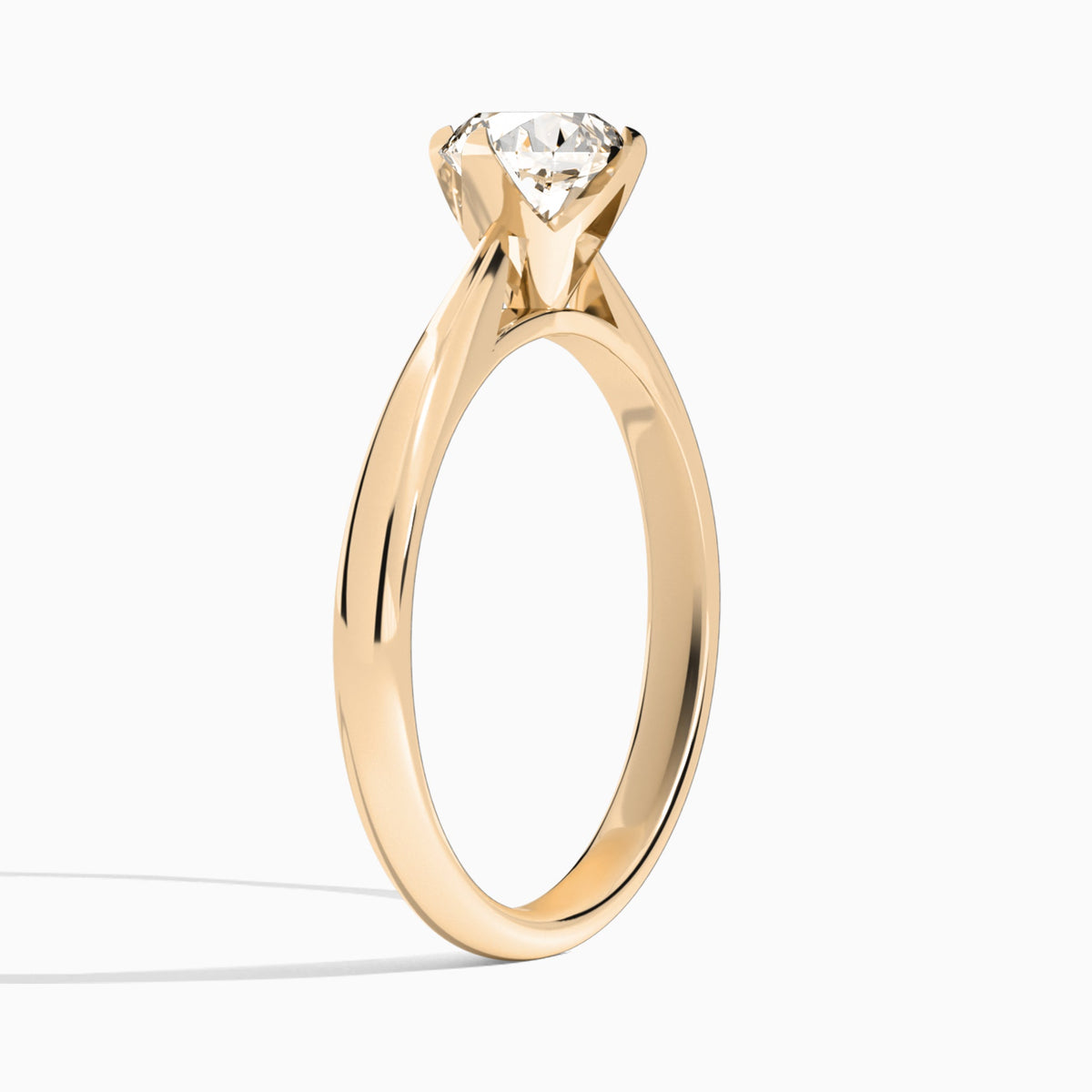 Round Petal Four-Prong Lab Diamond Engagement Ring In 14K Rose Gold, Angle View