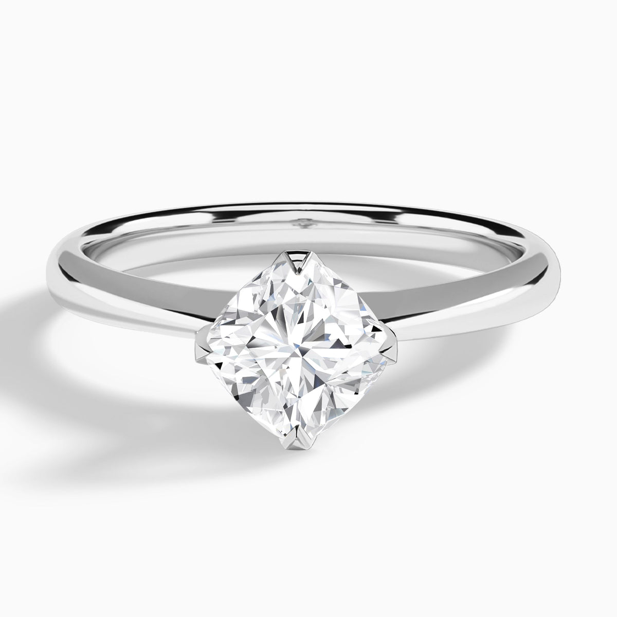 Cushion Petal Four-Prong Lab Diamond Engagement Ring In 14K White Gold - Lucenjuri