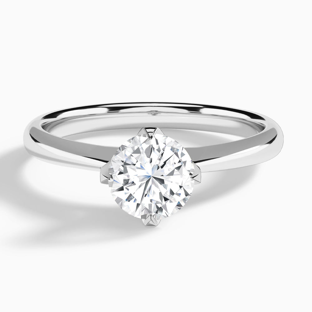 Round Petal Four-Prong Lab Diamond Engagement Ring In 14K White Gold - Lucenjuri