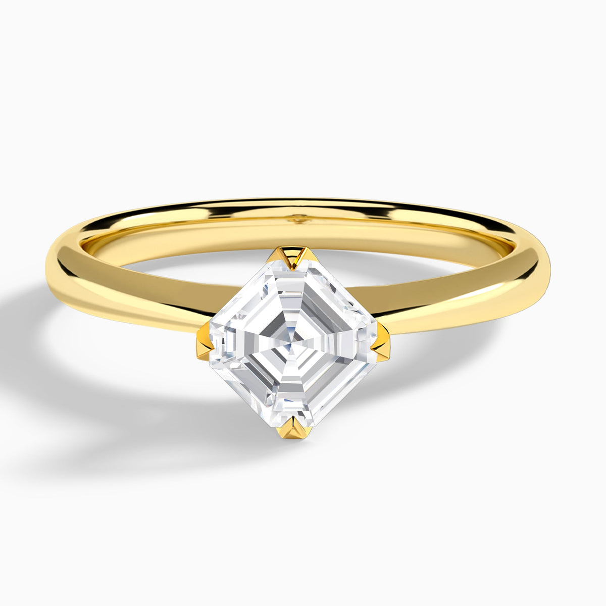 Asscher Petal Four-Prong Lab Diamond Engagement Ring In 14K Yellow Gold - Lucenjuri