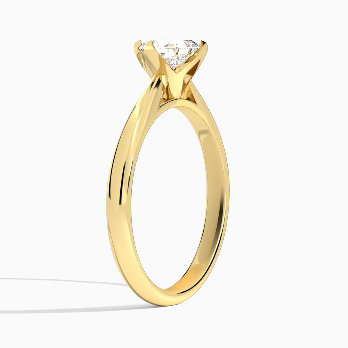 Asscher Petal Four-Prong Lab Diamond Engagement Ring In 18K Yellow Gold, Angle View