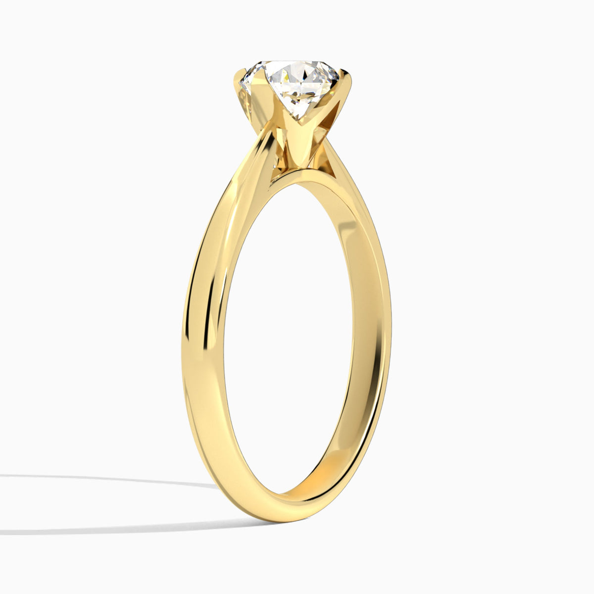 Round Petal Four-Prong Lab Diamond Engagement Ring In 18K Yellow Gold, Angle View