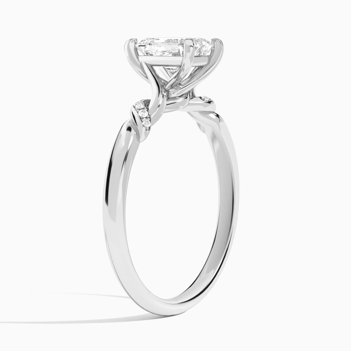 Emerald Twisted Knot Lab Grown Diamond Engagement Ring In Platinum, Angle View