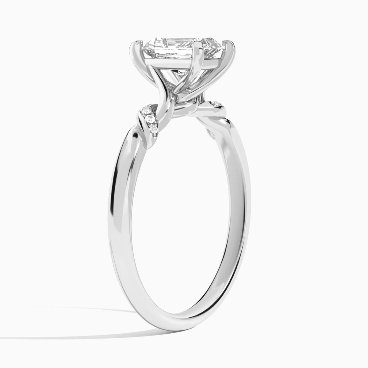 Radiant Twisted Knot Lab Grown Diamond Engagement Ring In Platinum, Angle View