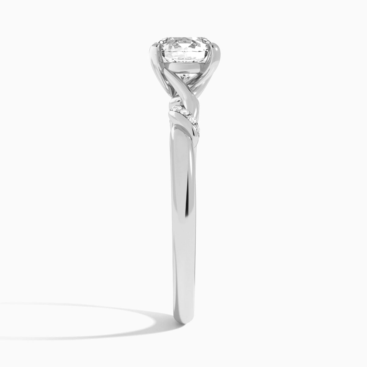 Round Twisted Knot Lab Grown Diamond Engagement Ring In Platinum, Side View