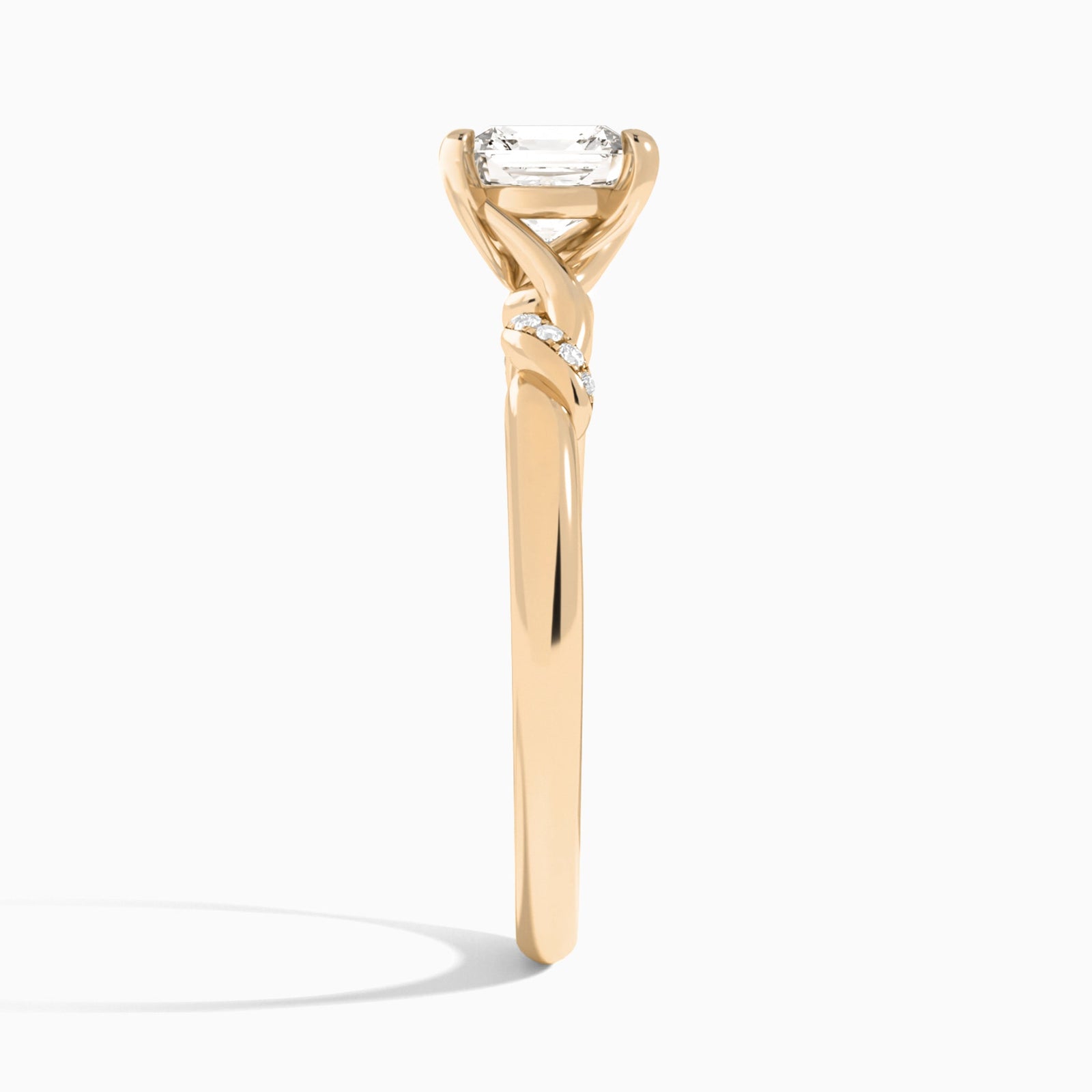 Asscher Twisted Knot Lab Grown Diamond Engagement Ring In 14K Rose Gold, Side View