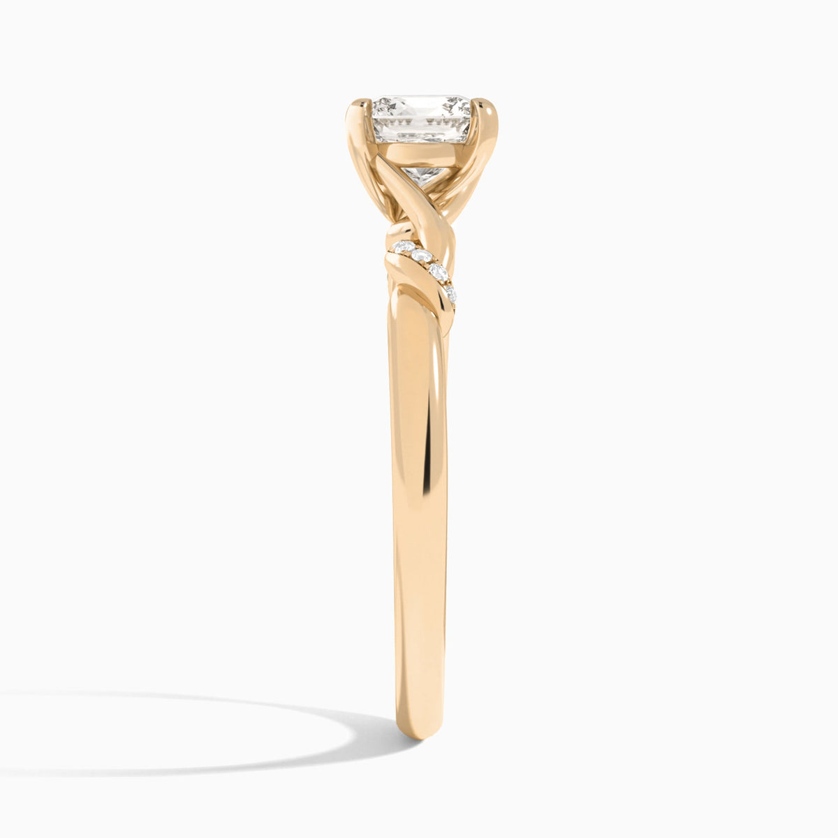 Cushion Twisted Knot Lab Grown Diamond Engagement Ring In 14K Rose Gold, Side View