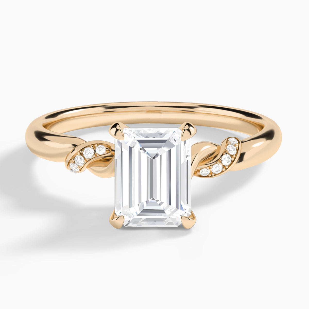 Emerald Twisted Knot Lab Grown Diamond Engagement Ring In 14K Rose Gold - Lucenjuri
