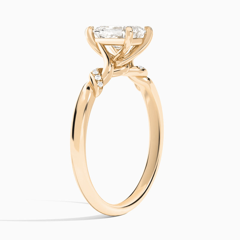 Emerald Twisted Knot Lab Grown Diamond Engagement Ring In 14K Rose Gold, Angle View