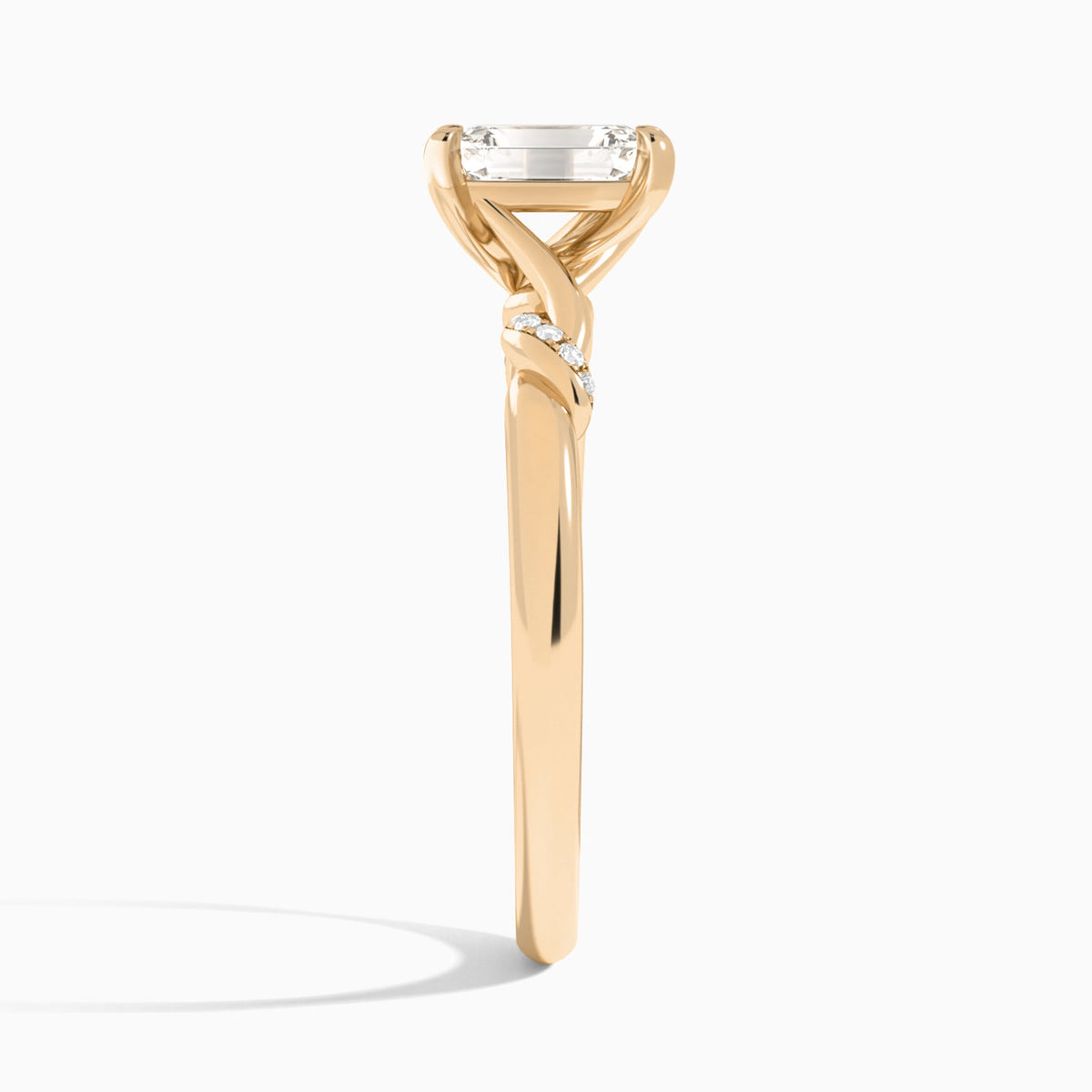 Emerald Twisted Knot Lab Grown Diamond Engagement Ring In 14K Rose Gold, Side View
