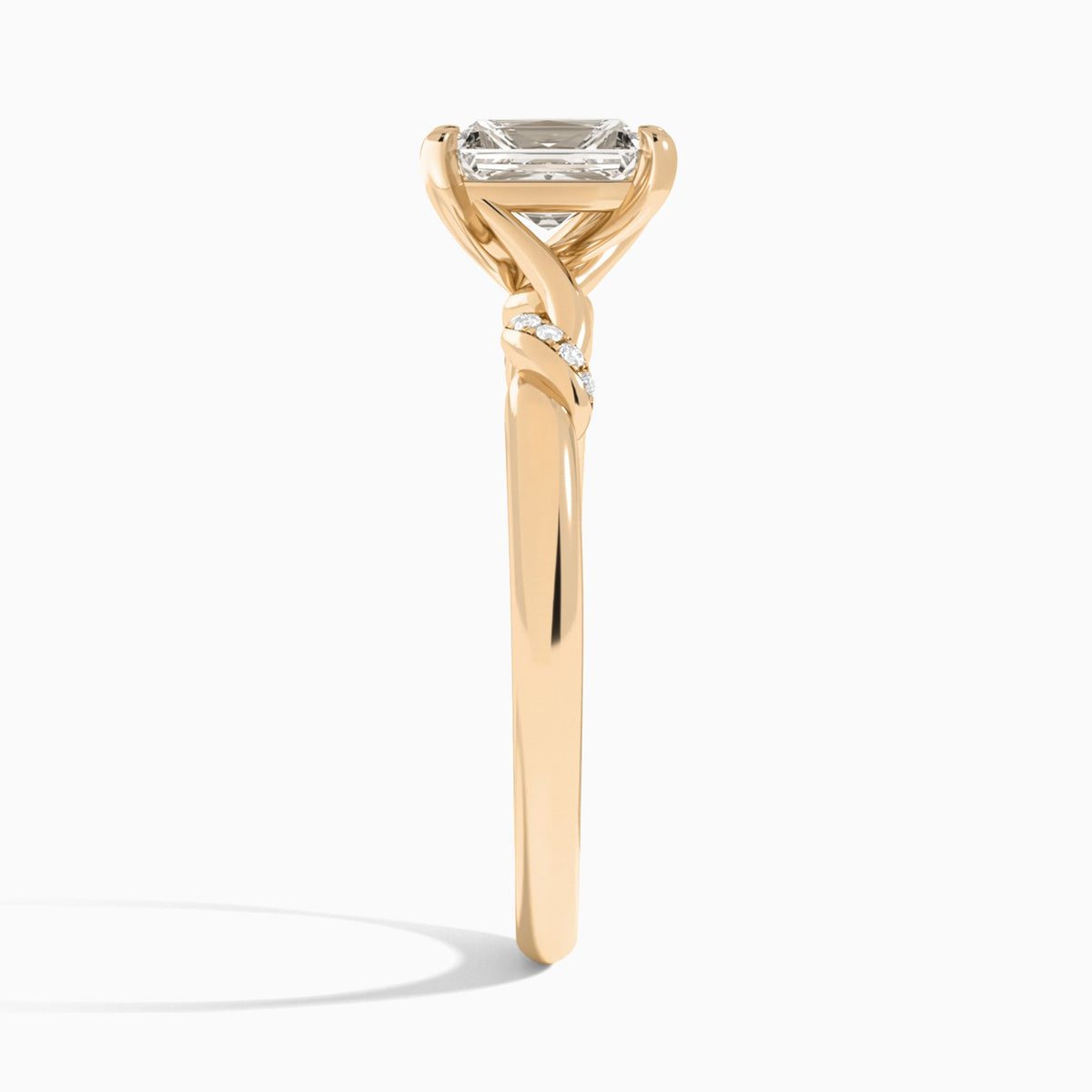 Radiant Twisted Knot Lab Grown Diamond Engagement Ring In 14K Rose Gold, Side View
