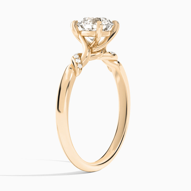 Round Twisted Knot Lab Grown Diamond Engagement Ring In 14K Rose Gold, Angle View