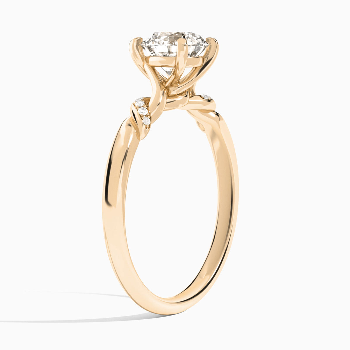 Round Twisted Knot Lab Grown Diamond Engagement Ring In 14K Rose Gold, Angle View