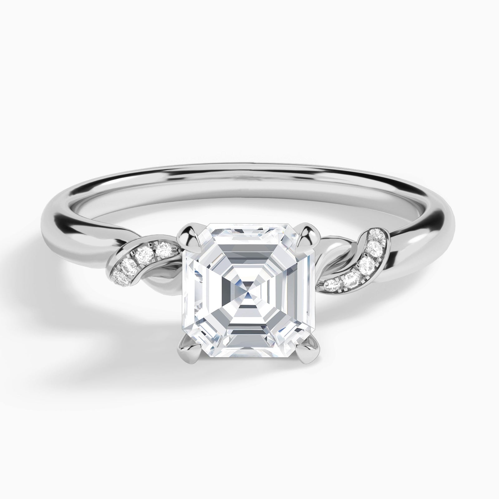 Asscher Twisted Knot Lab Grown Diamond Engagement Ring In 14K White Gold - Lucenjuri