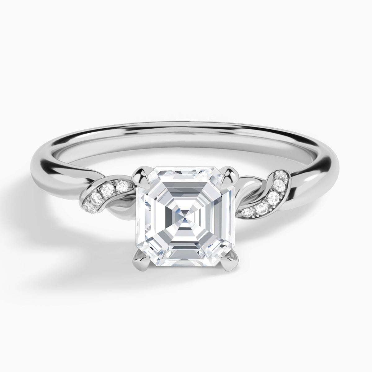 Asscher Twisted Knot Lab Grown Diamond Engagement Ring In 18K White Gold - Lucenjuri