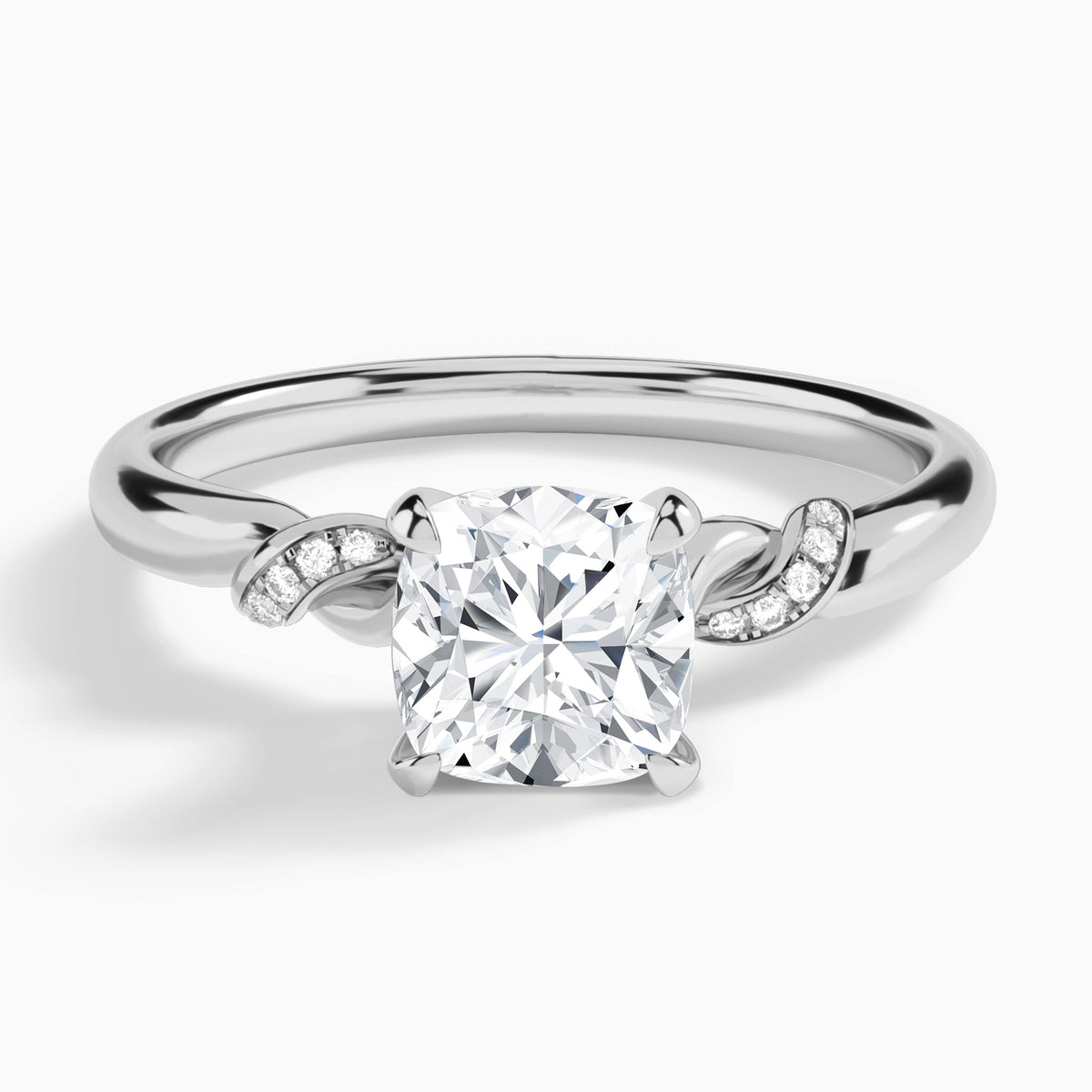 Cushion Twisted Knot Lab Grown Diamond Engagement Ring In 14K White Gold - Lucenjuri