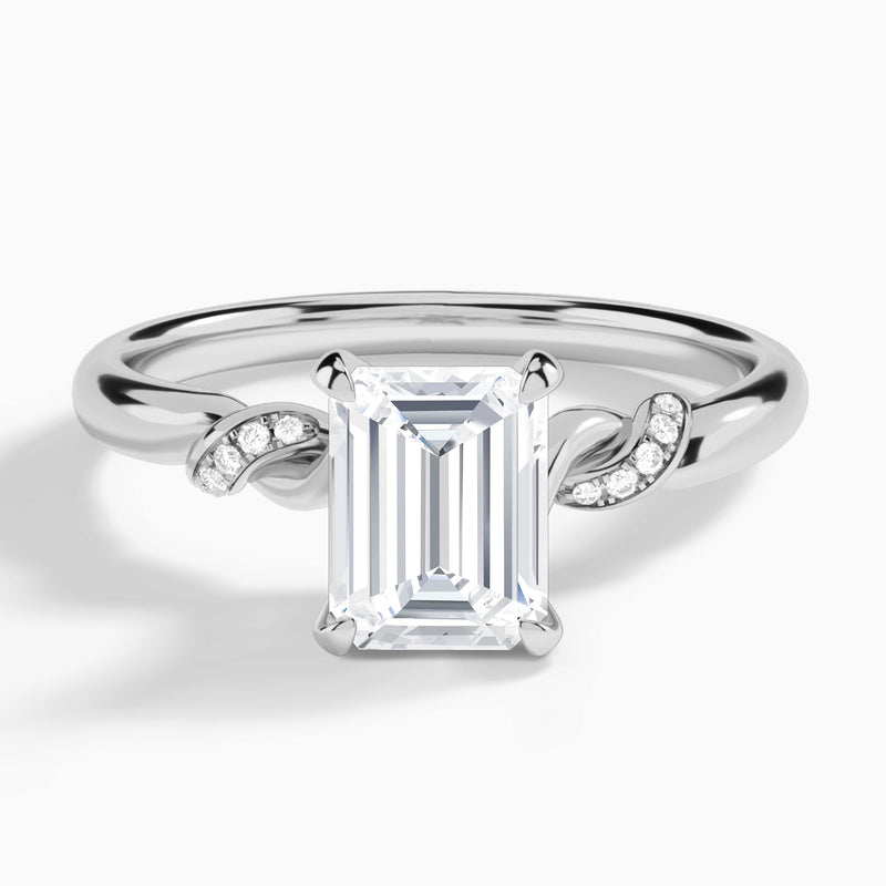 Emerald Twisted Knot Lab Grown Diamond Engagement Ring In 14K White Gold