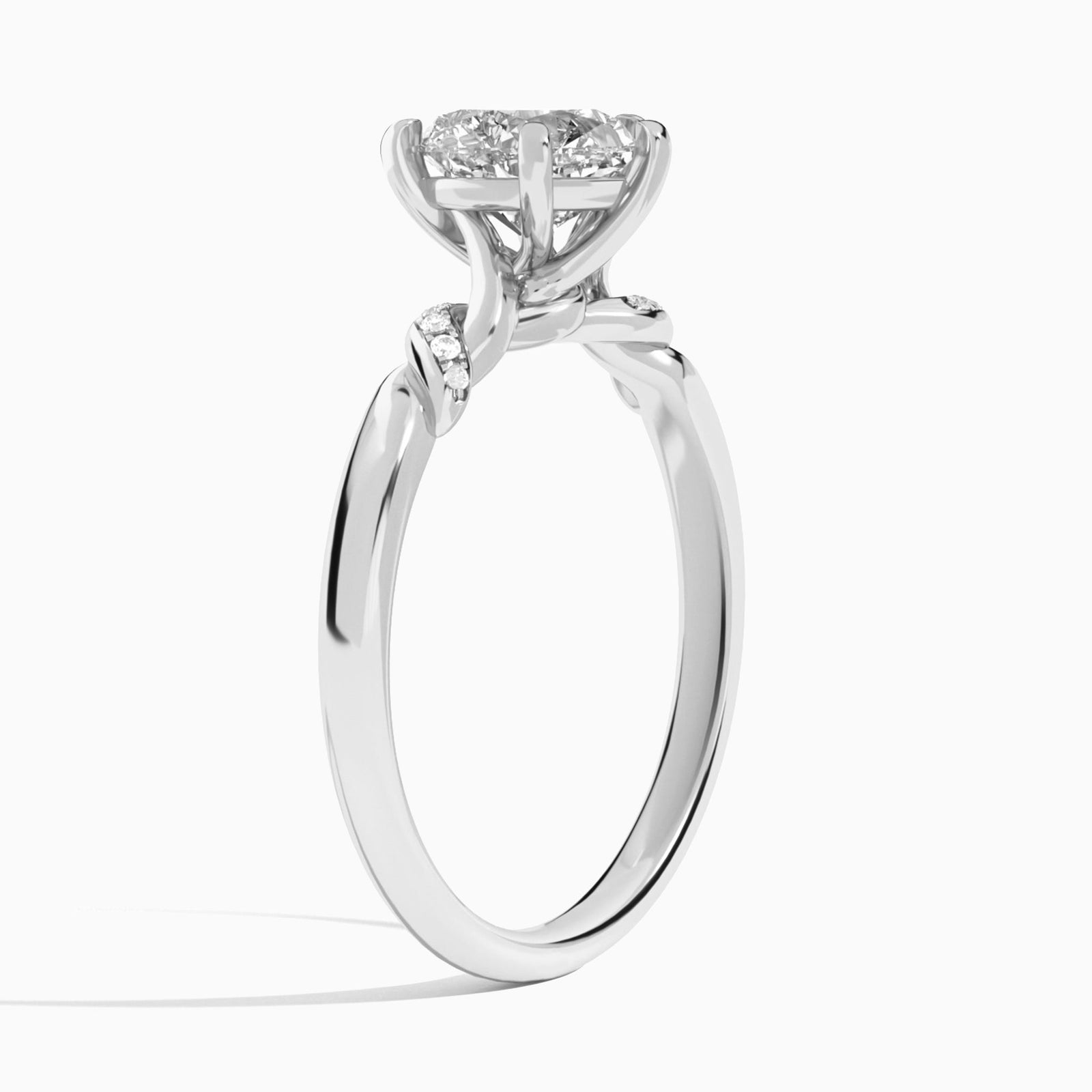 Heart Twisted Knot Lab Grown Diamond Engagement Ring In 14K White Gold, Angle View