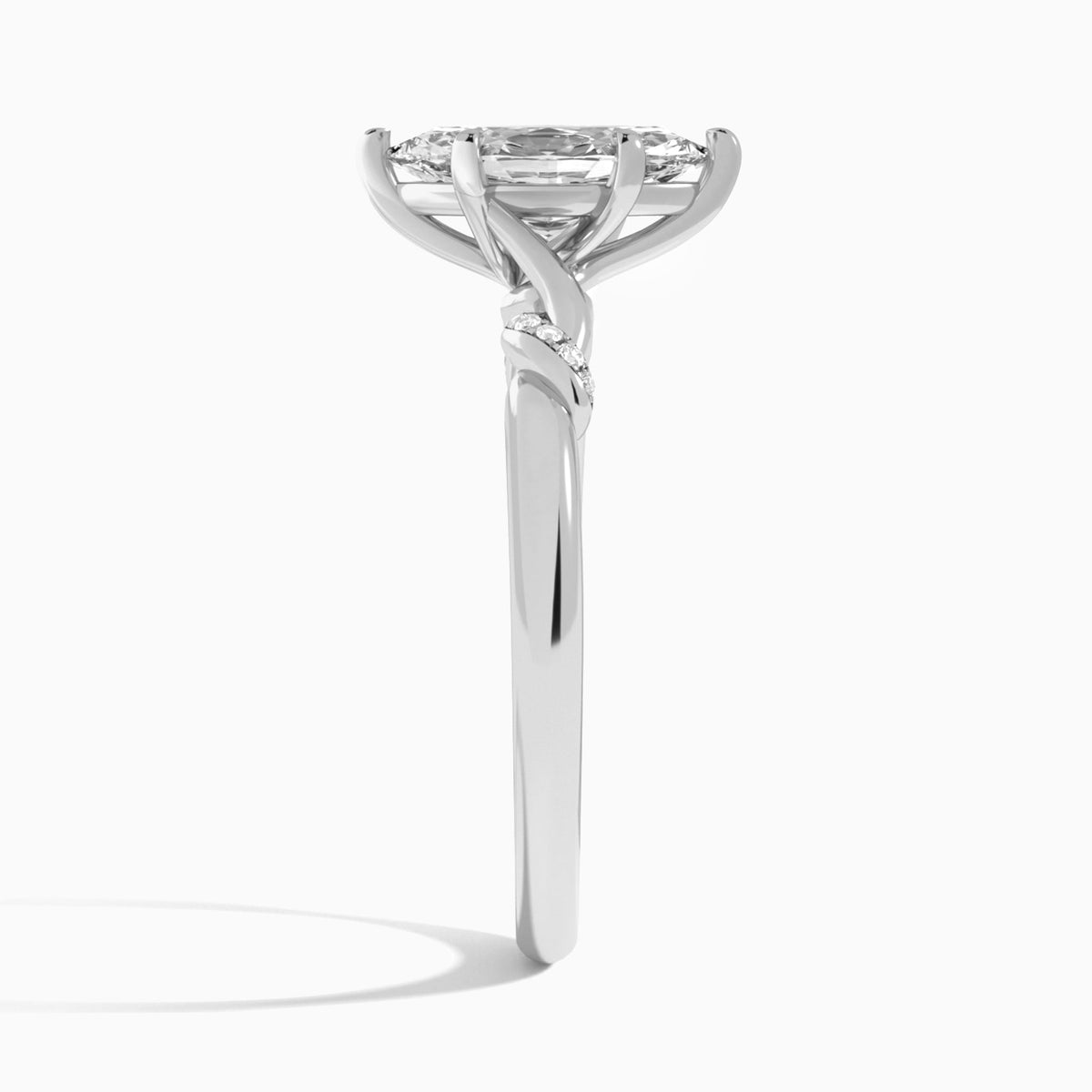 Marquise Twisted Knot Lab Grown Diamond Engagement Ring In 18K White Gold, Side View