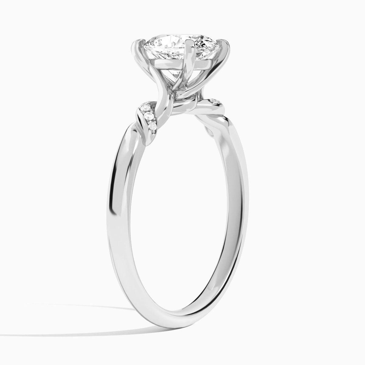 Oval Twisted Knot Lab Grown Diamond Engagement Ring In 18K White Gold, Angle View