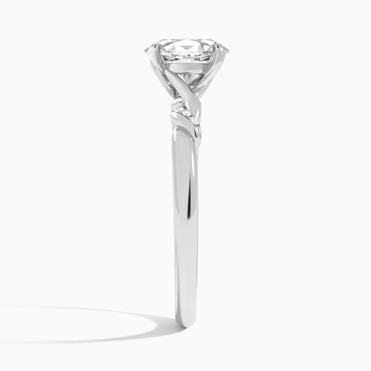 Oval Twisted Knot Lab Grown Diamond Engagement Ring In 18K White Gold, Side View