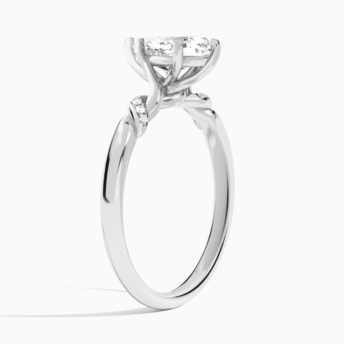 Pear Twisted Knot Lab Grown Diamond Engagement Ring In 14K White Gold, Angle View