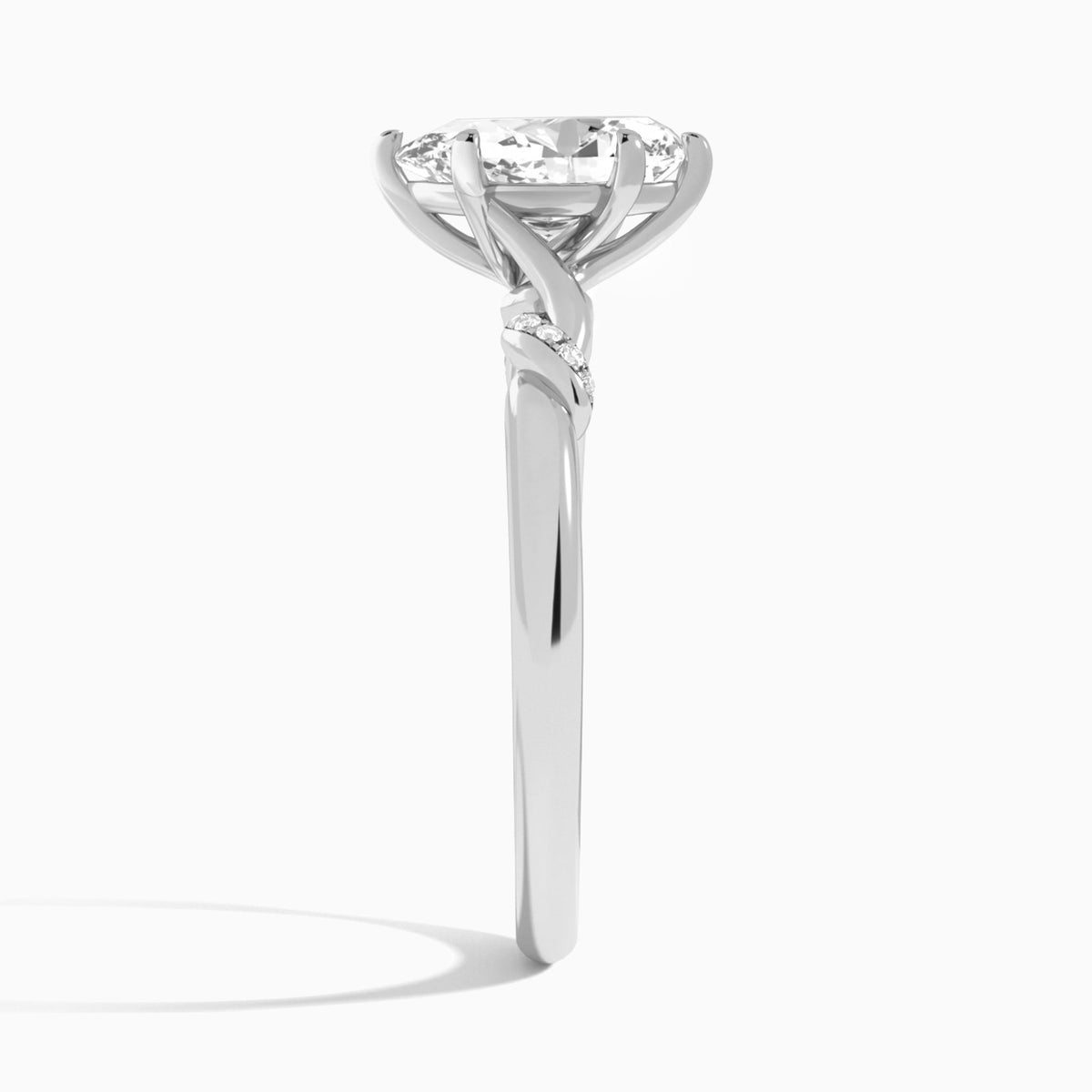 Pear Twisted Knot Lab Grown Diamond Engagement Ring In 18K White Gold, Side View