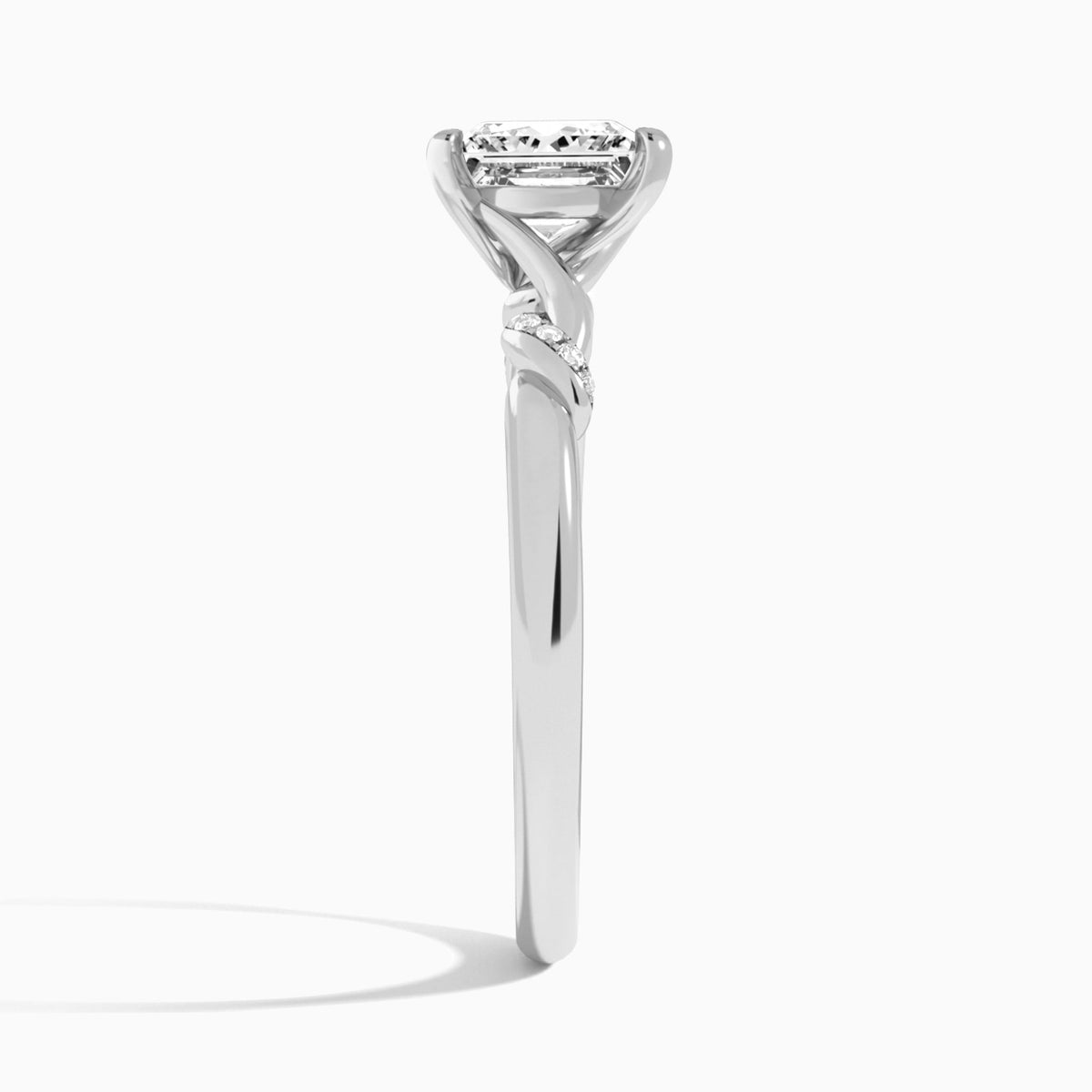 Princess Twisted Knot Lab Grown Diamond Engagement Ring In 18K White Gold, Side View
