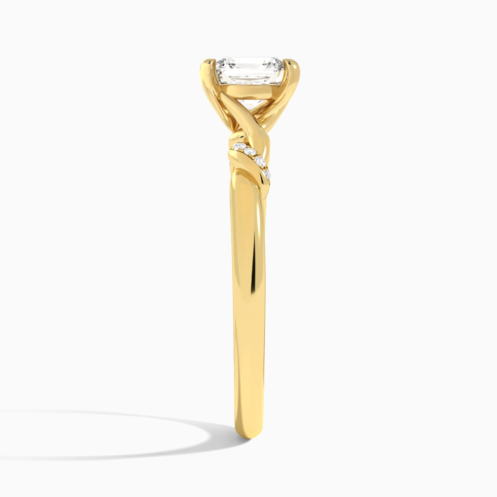 Asscher Twisted Knot Lab Grown Diamond Engagement Ring In 14K Yellow Gold, Side View