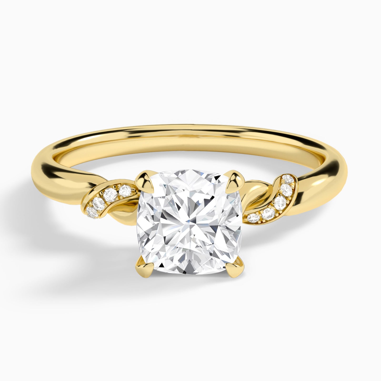 Cushion Twisted Knot Lab Grown Diamond Engagement Ring In 14K Yellow Gold - Lucenjuri