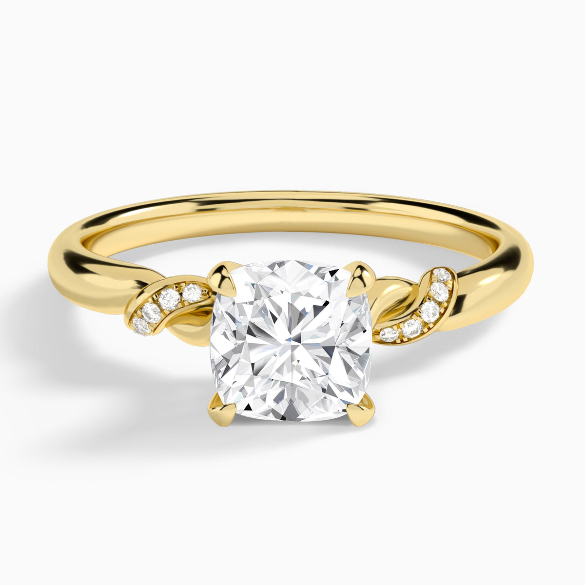 Cushion Twisted Knot Lab Grown Diamond Engagement Ring In 18K Yellow Gold - Lucenjuri