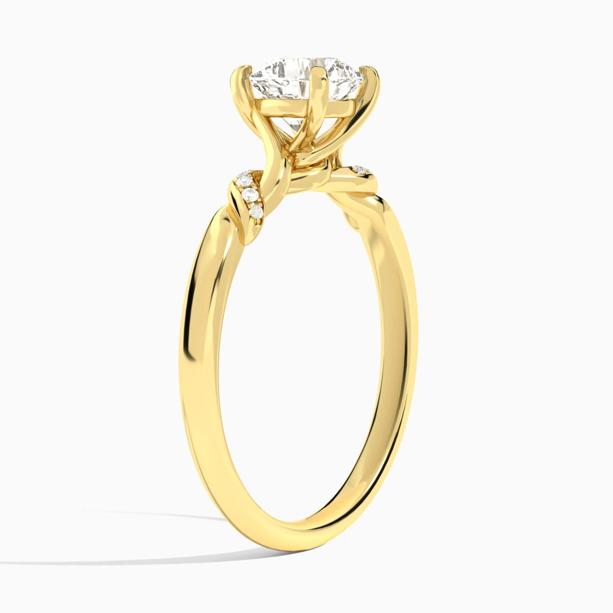 Cushion Twisted Knot Lab Grown Diamond Engagement Ring In 18K Yellow Gold, Angle View