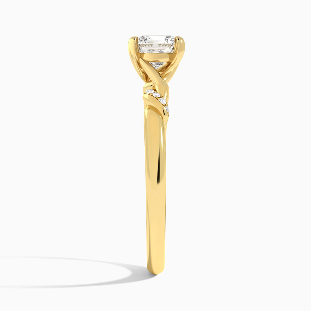 Cushion Twisted Knot Lab Grown Diamond Engagement Ring In 18K Yellow Gold, Side View