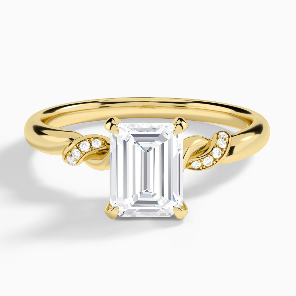 Emerald Twisted Knot Lab Grown Diamond Engagement Ring In 14K Yellow Gold - Lucenjuri