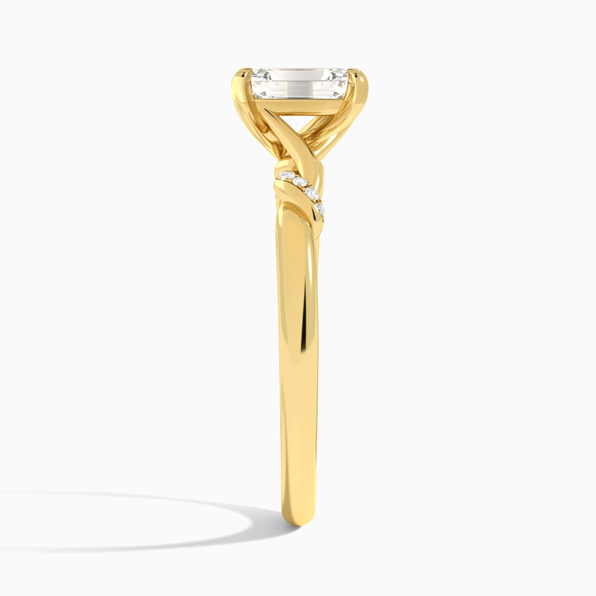 Emerald Twisted Knot Lab Grown Diamond Engagement Ring In 18K Yellow Gold, Side View