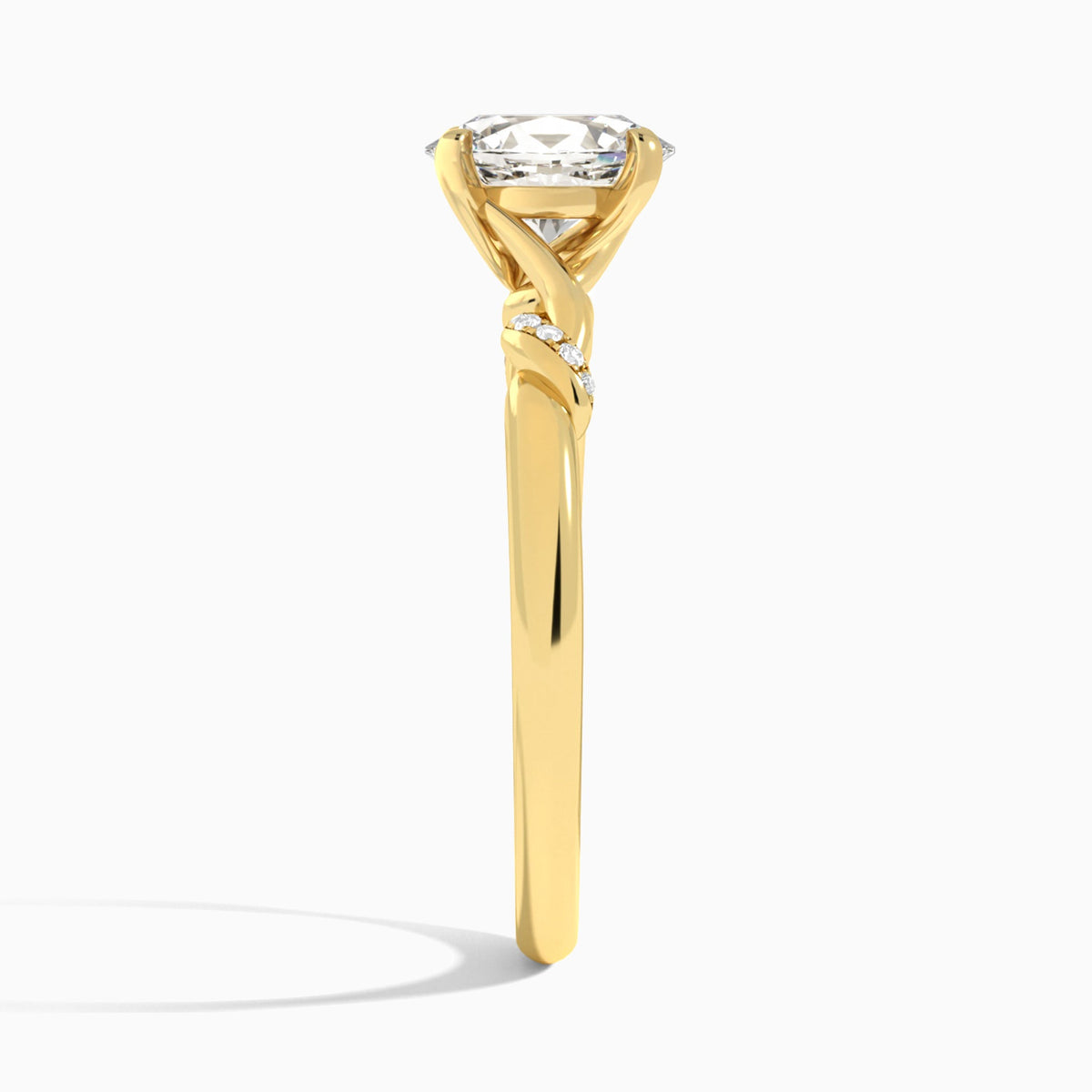Oval Twisted Knot Lab Grown Diamond Engagement Ring In 18K Yellow Gold, Side View