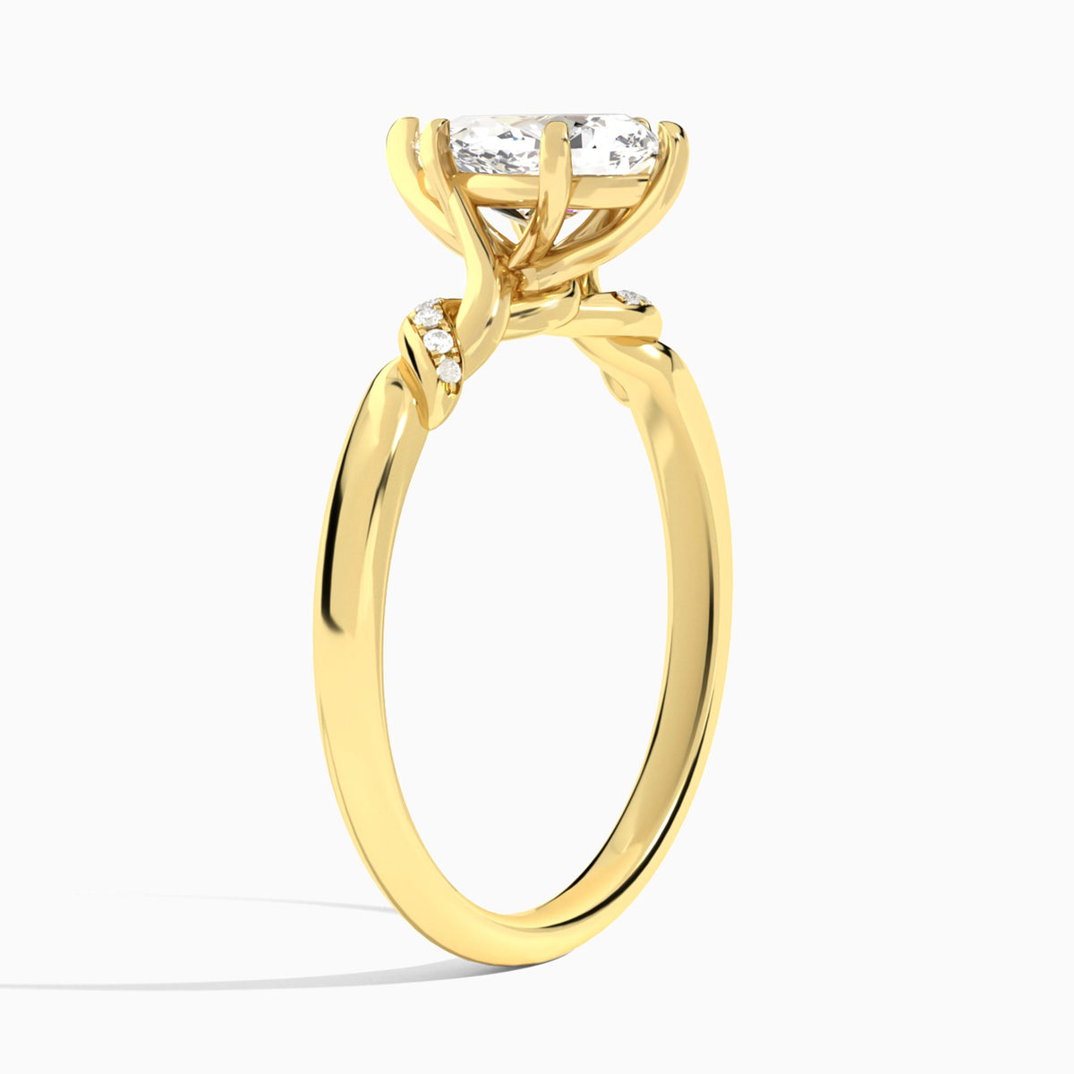 Pear Twisted Knot Lab Grown Diamond Engagement Ring In 18K Yellow Gold, Angle View