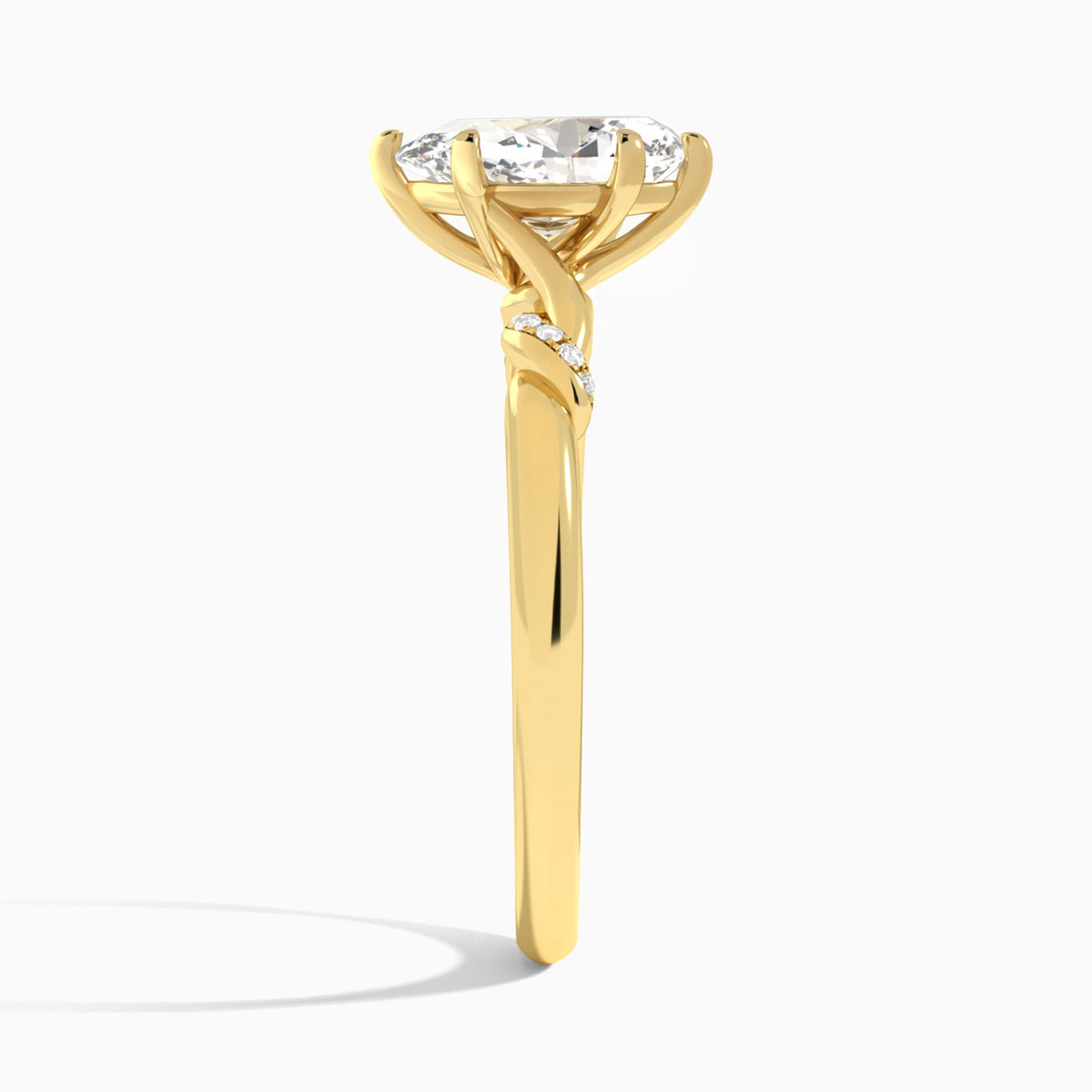 Pear Twisted Knot Lab Grown Diamond Engagement Ring In 18K Yellow Gold, Side View