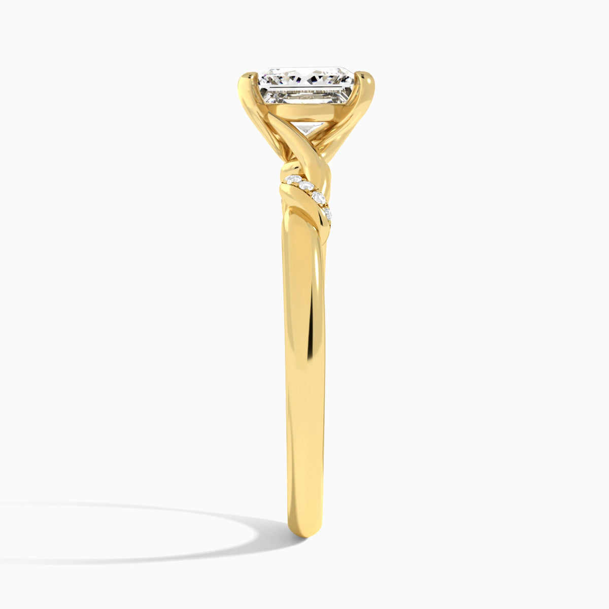 Princess Twisted Knot Lab Grown Diamond Engagement Ring In 18K Yellow Gold, Side View