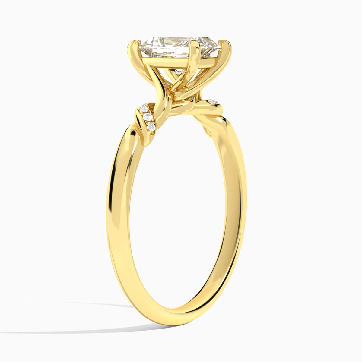 Radiant Twisted Knot Lab Grown Diamond Engagement Ring In 14K Yellow Gold, Angle View