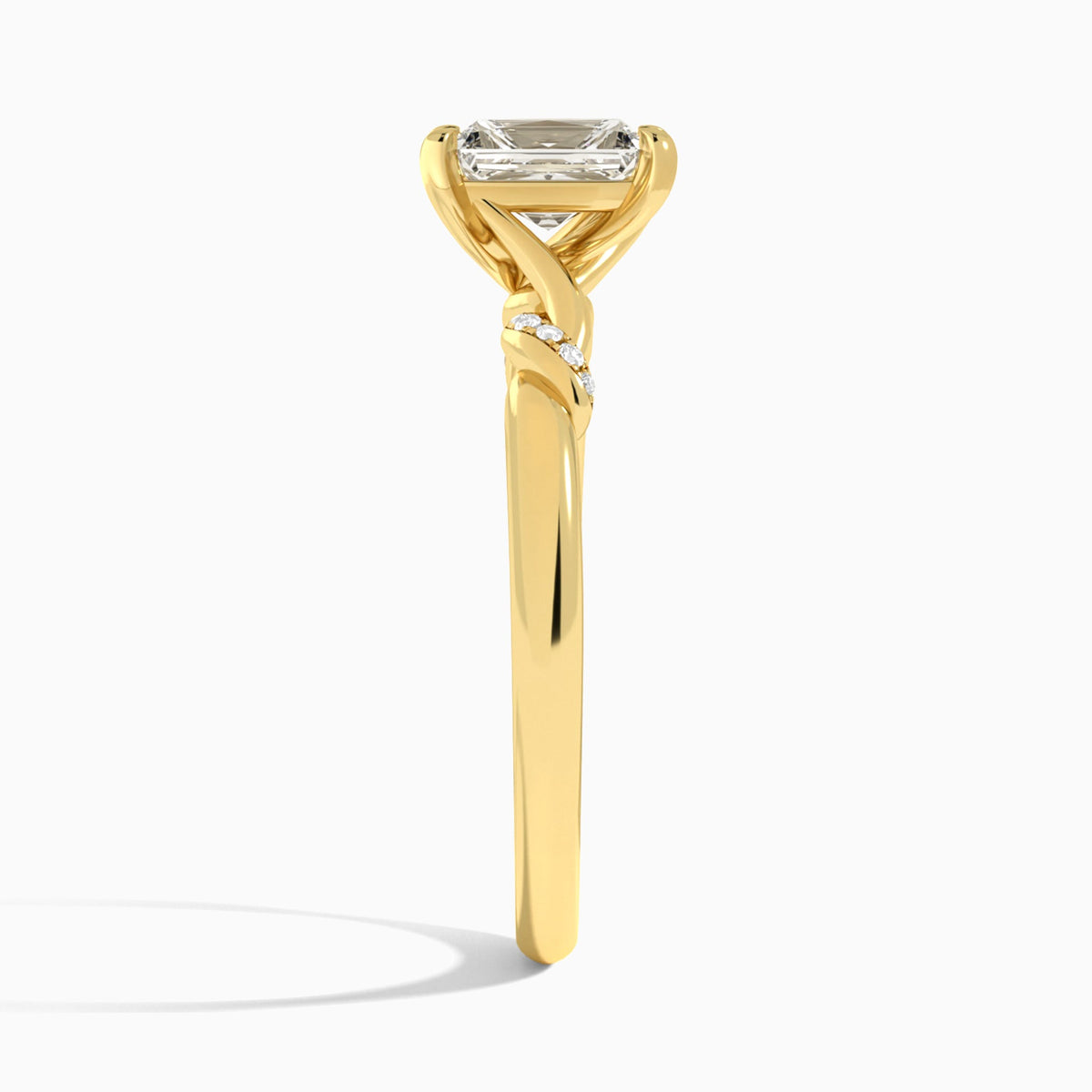 Radiant Twisted Knot Lab Grown Diamond Engagement Ring In 18K Yellow Gold, Side View