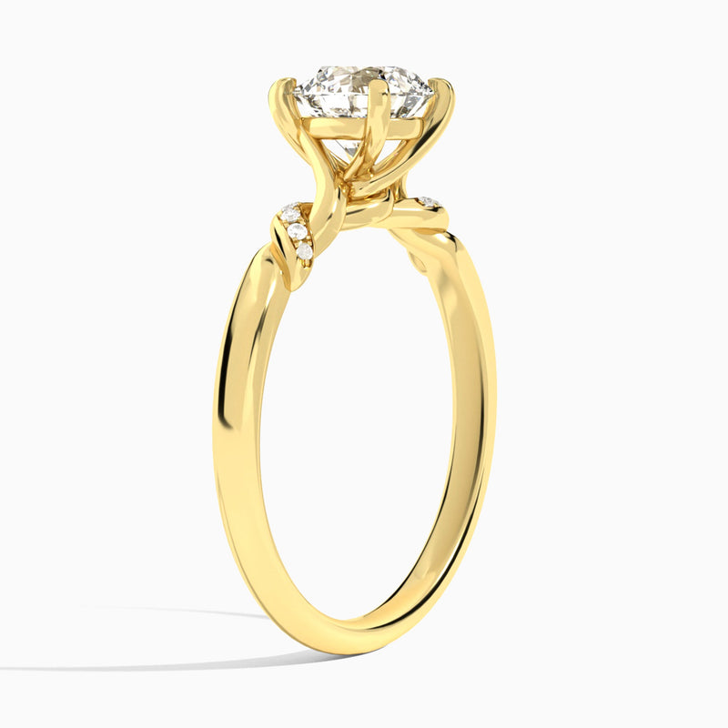 Round Twisted Knot Lab Grown Diamond Engagement Ring In 14K Yellow Gold, Angle View