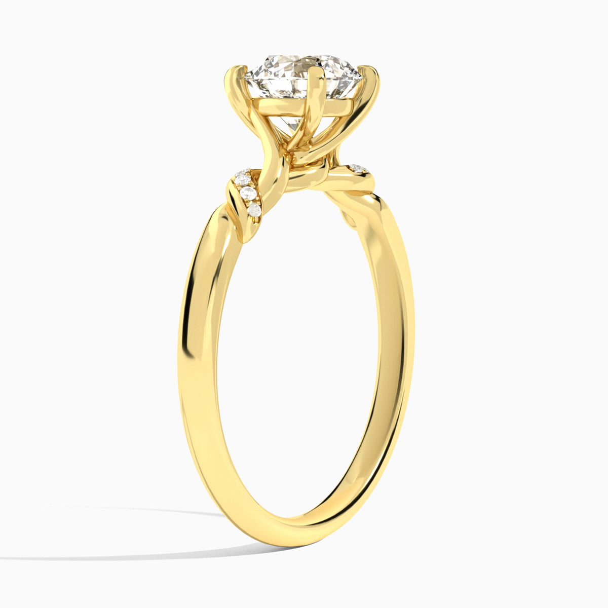 Round Twisted Knot Lab Grown Diamond Engagement Ring In 14K Yellow Gold, Angle View