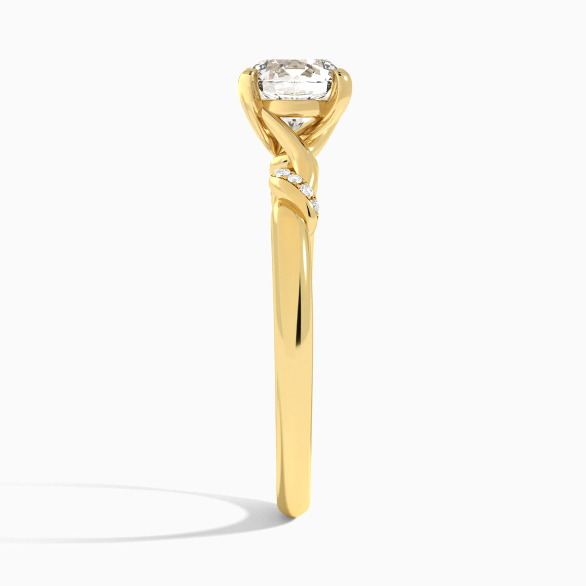 Round Twisted Knot Lab Grown Diamond Engagement Ring In 18K Yellow Gold, Side View