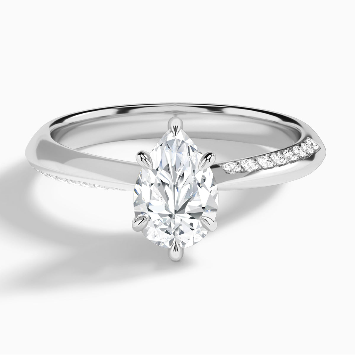 Pear Adorned Knife Edge Six-Prong Lab Diamond Engagement Ring In Platinum - Lucenjuri
