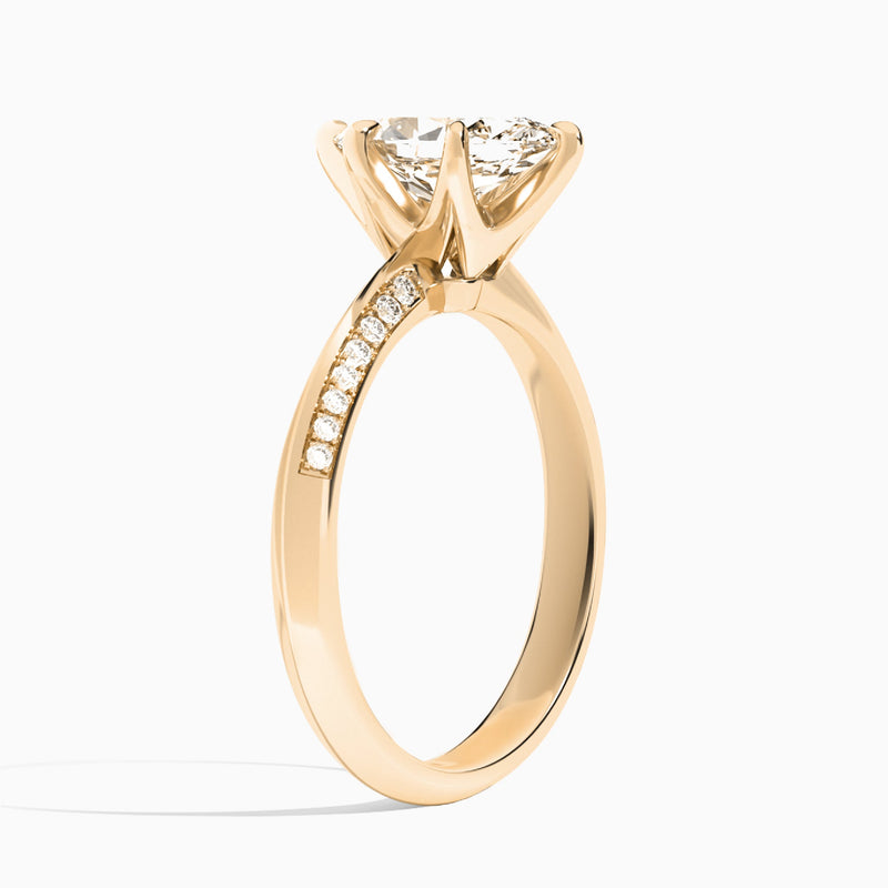 Marquise Adorned Knife Edge Six-Prong Lab Diamond Engagement Ring In 14K Rose Gold, Angle View