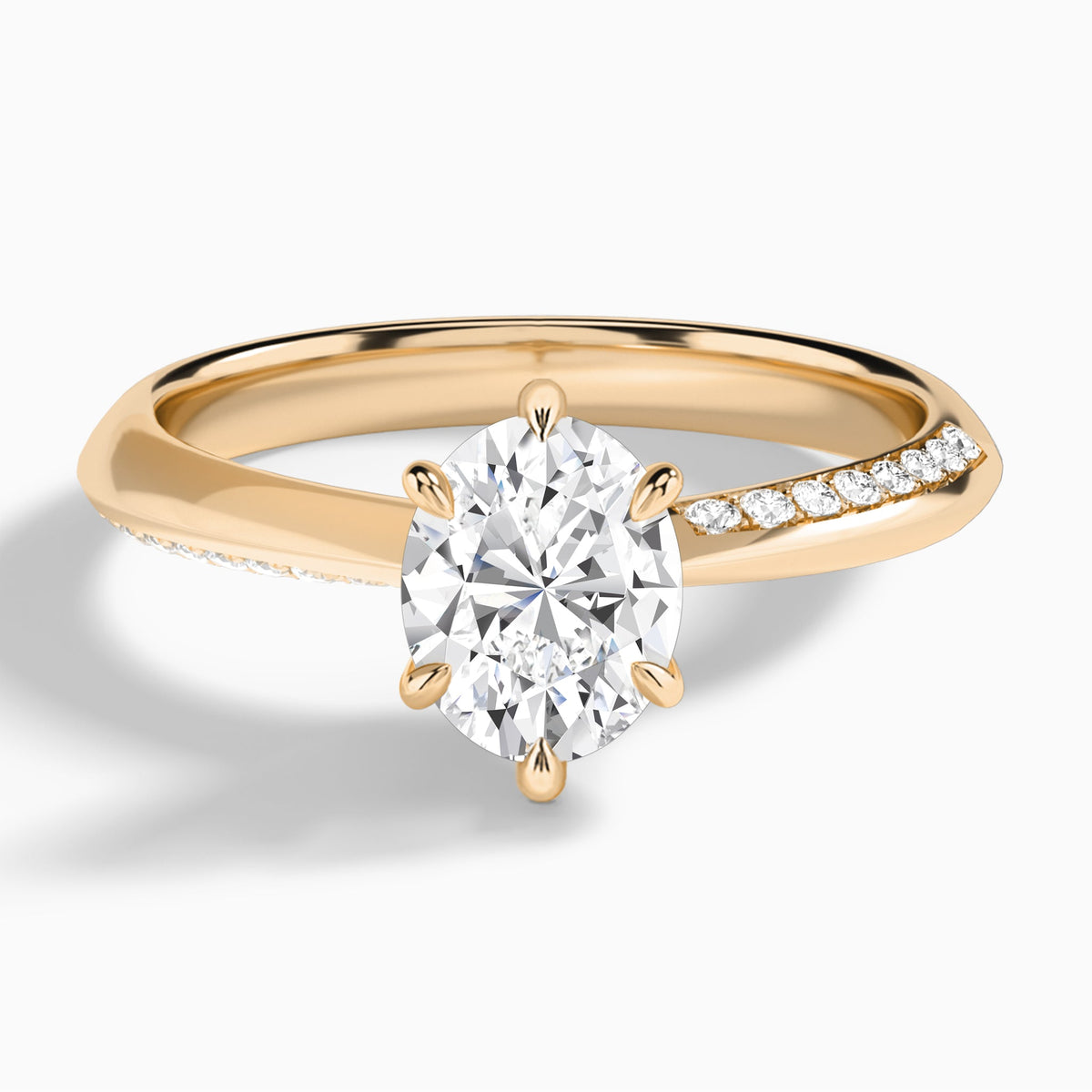 Oval Adorned Knife Edge Six-Prong Lab Diamond Engagement Ring In 14K Rose Gold - Lucenjuri