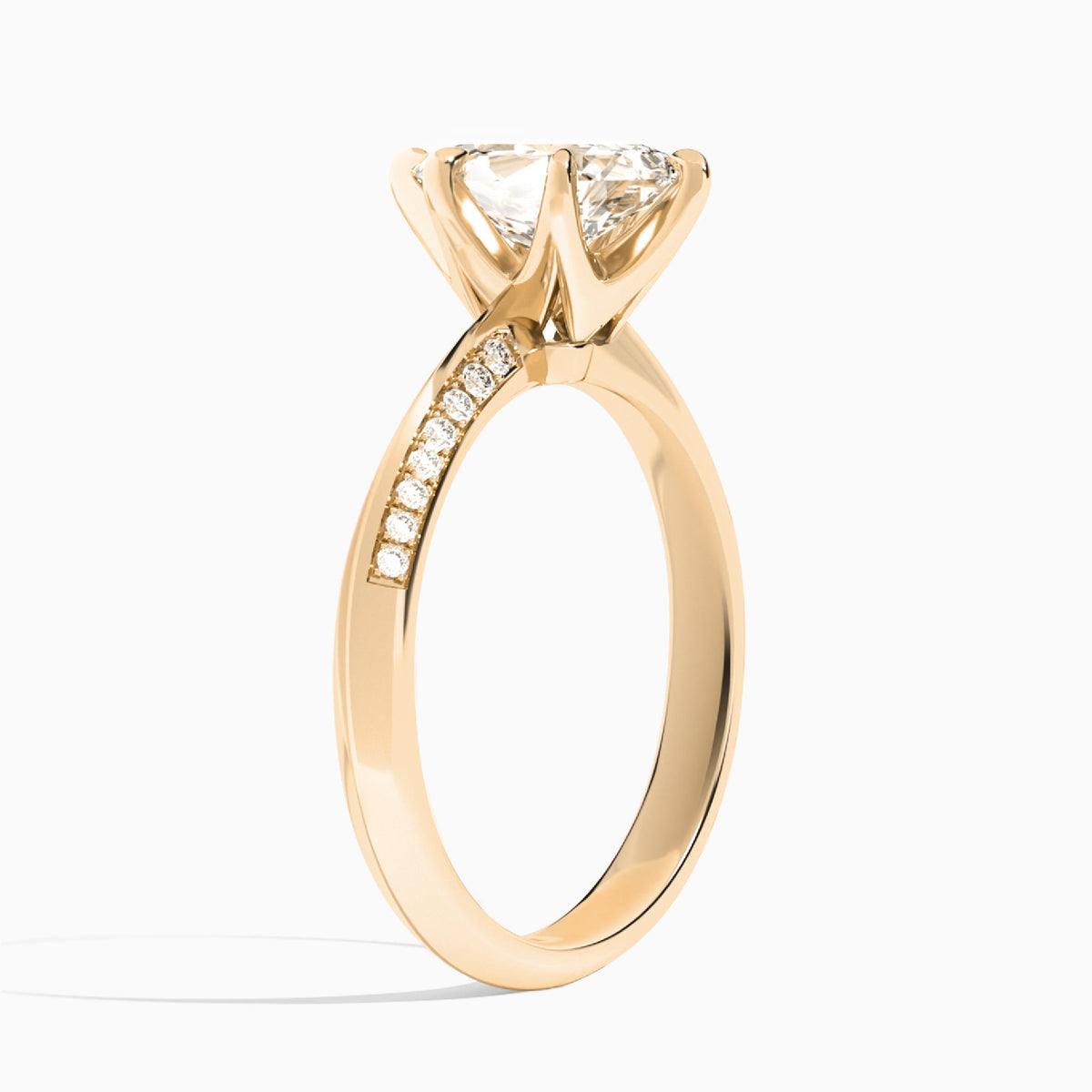 Pear Adorned Knife Edge Six-Prong Lab Diamond Engagement Ring In 14K Rose Gold, Angle View